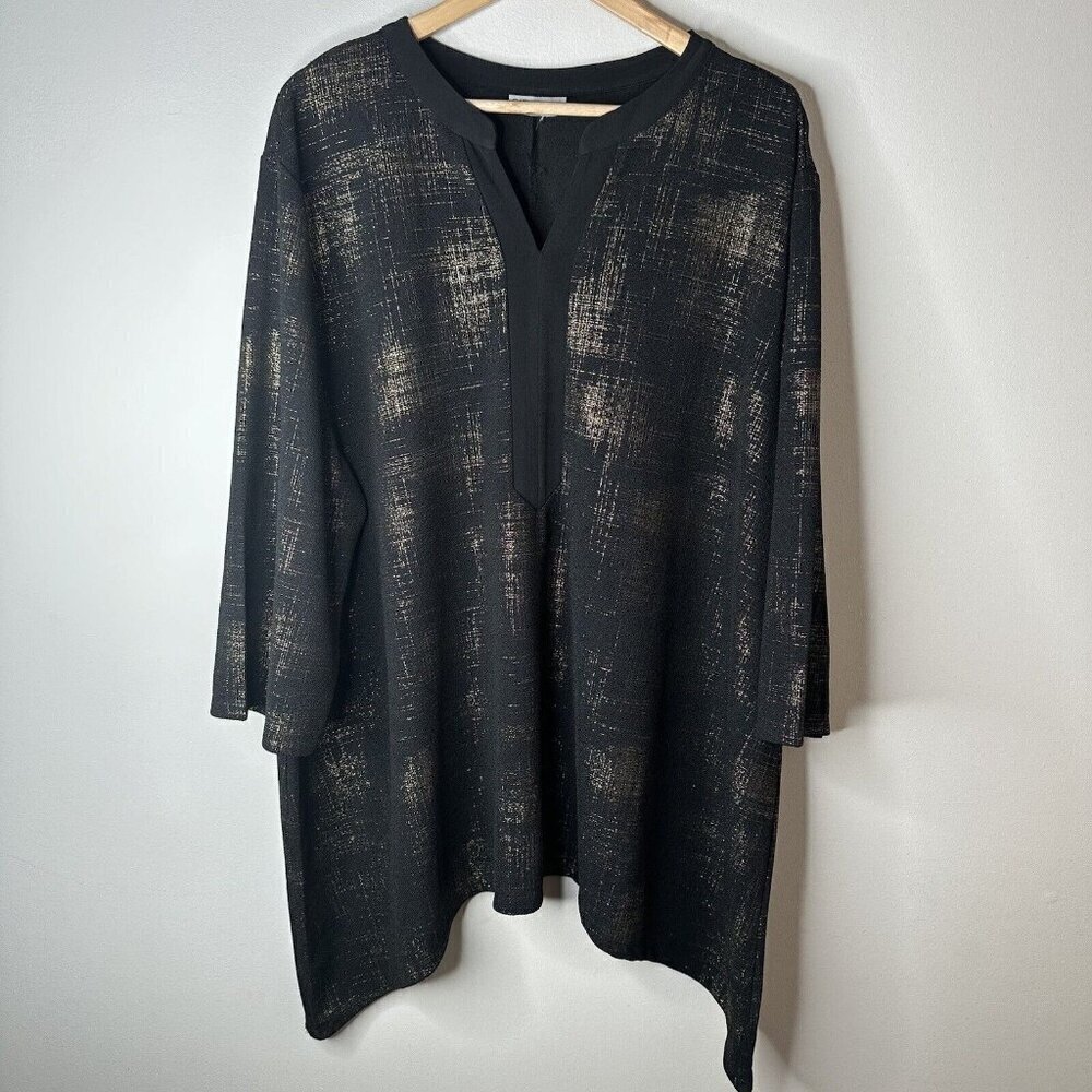Catherines Dress Womens Black Gold Metallic Long Sleeve Asymmetric Mini Tunic 3X